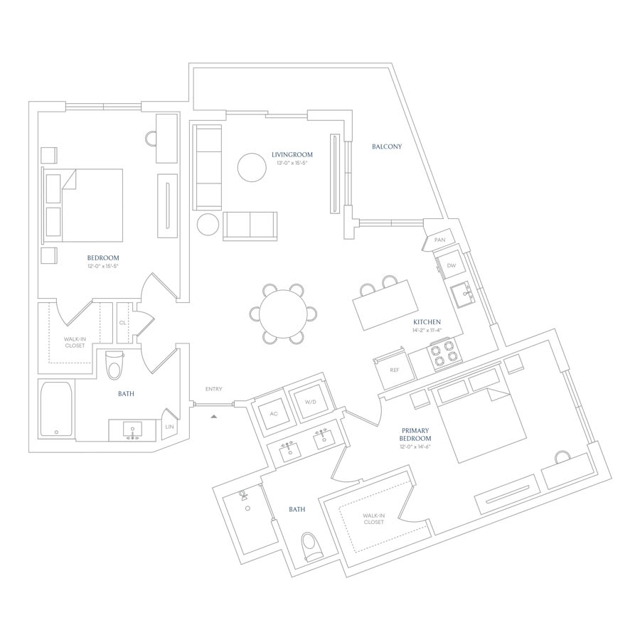 #SOL0325 - 2 bedroom floorplan layout with 2 bathrooms and 1219 square feet