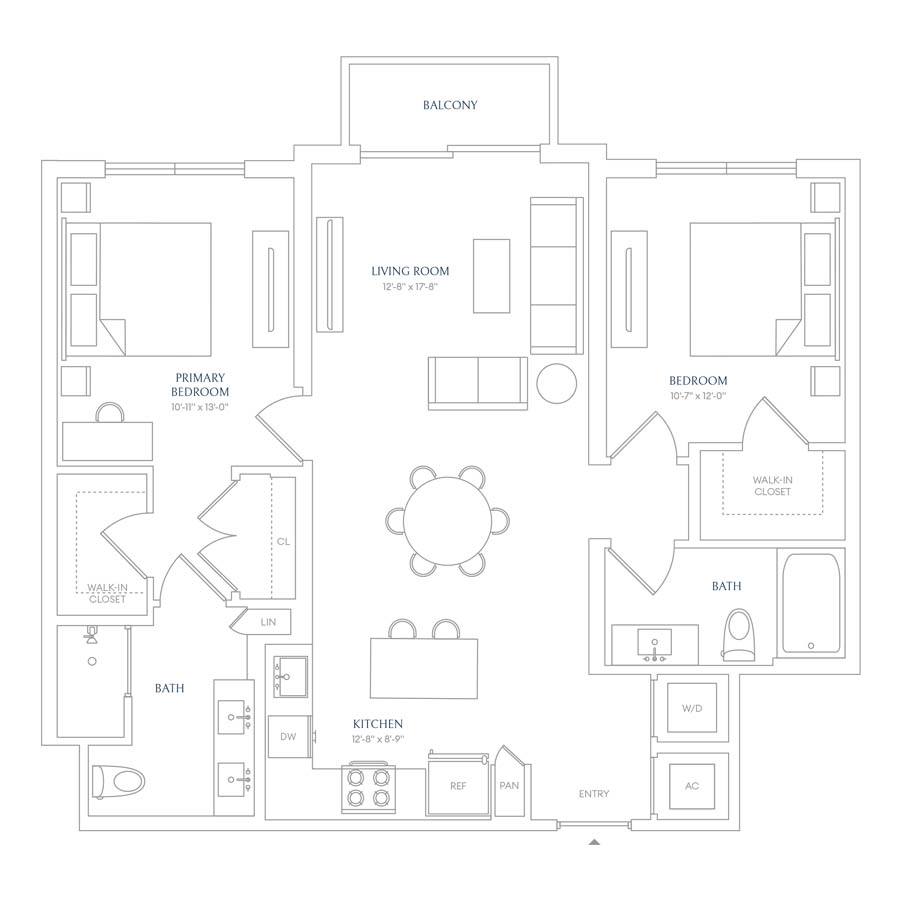 #SOL0206 - 2 bedroom floorplan layout with 2 bathrooms and 1056 square feet