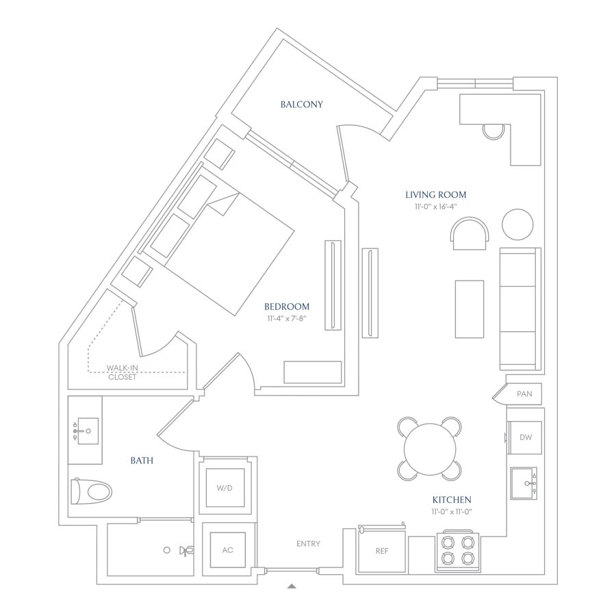 #SOL0127 - 1 bedroom floorplan layout with 1 bathroom and 689 square feet