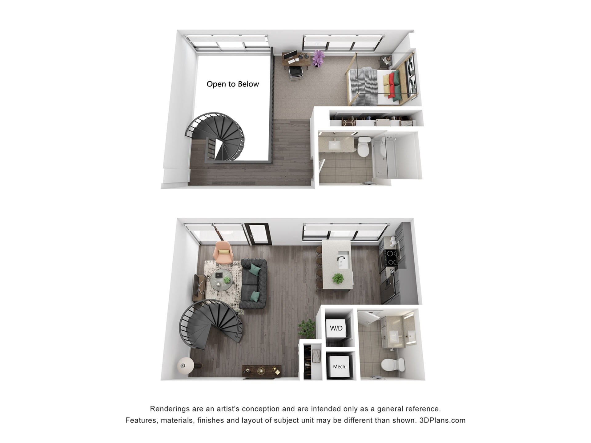 Rendering of the A18L floor plan with 1 bedroom[s] and 1 bathroom[s] at Rafferty