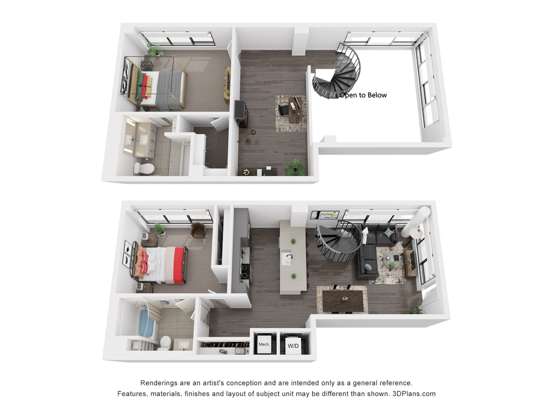 Rendering of the B15L floor plan with 2 bedroom[s] and 2 bathroom[s] at Rafferty