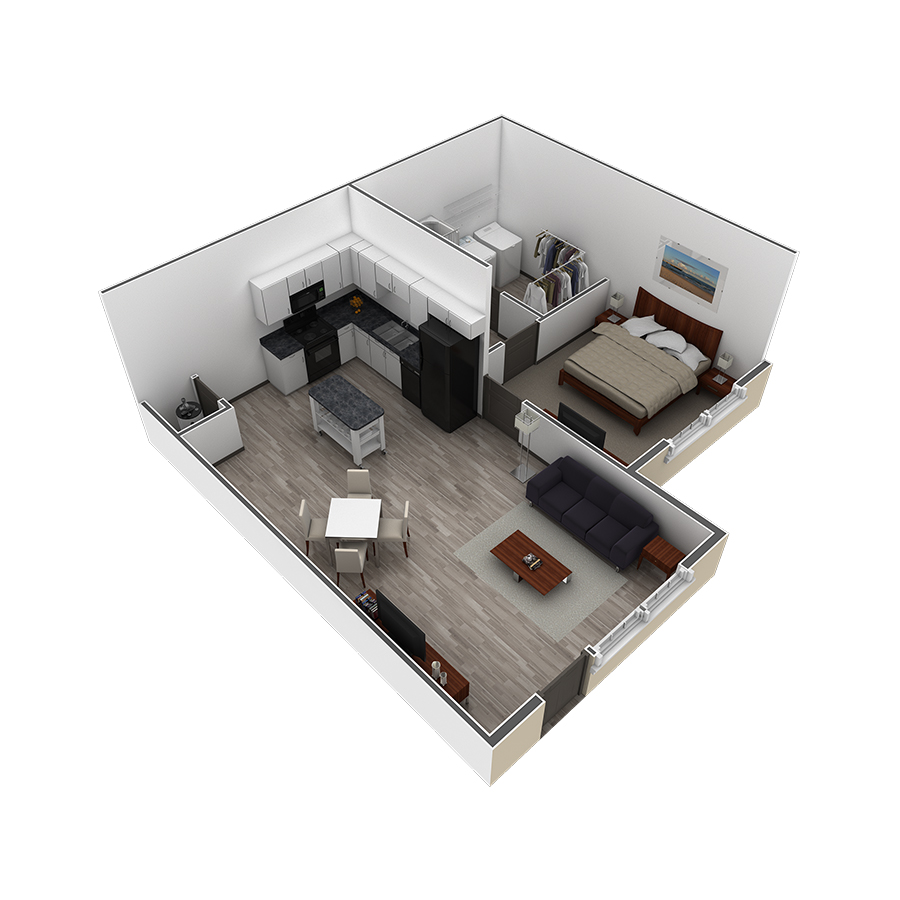 1 BR Retreat Courtyard floor plan