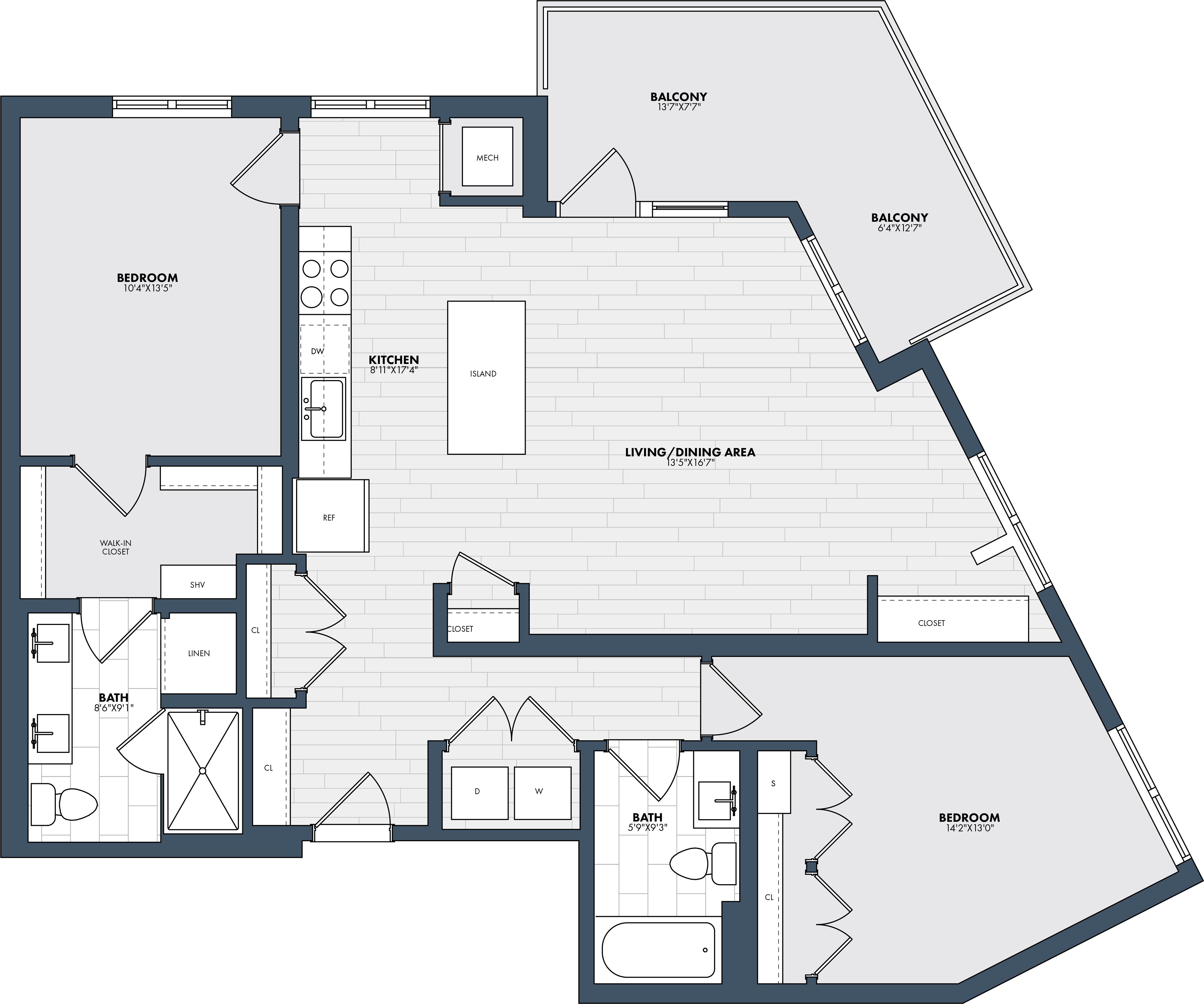 2 Bed/2 Bath BD3 floor plan