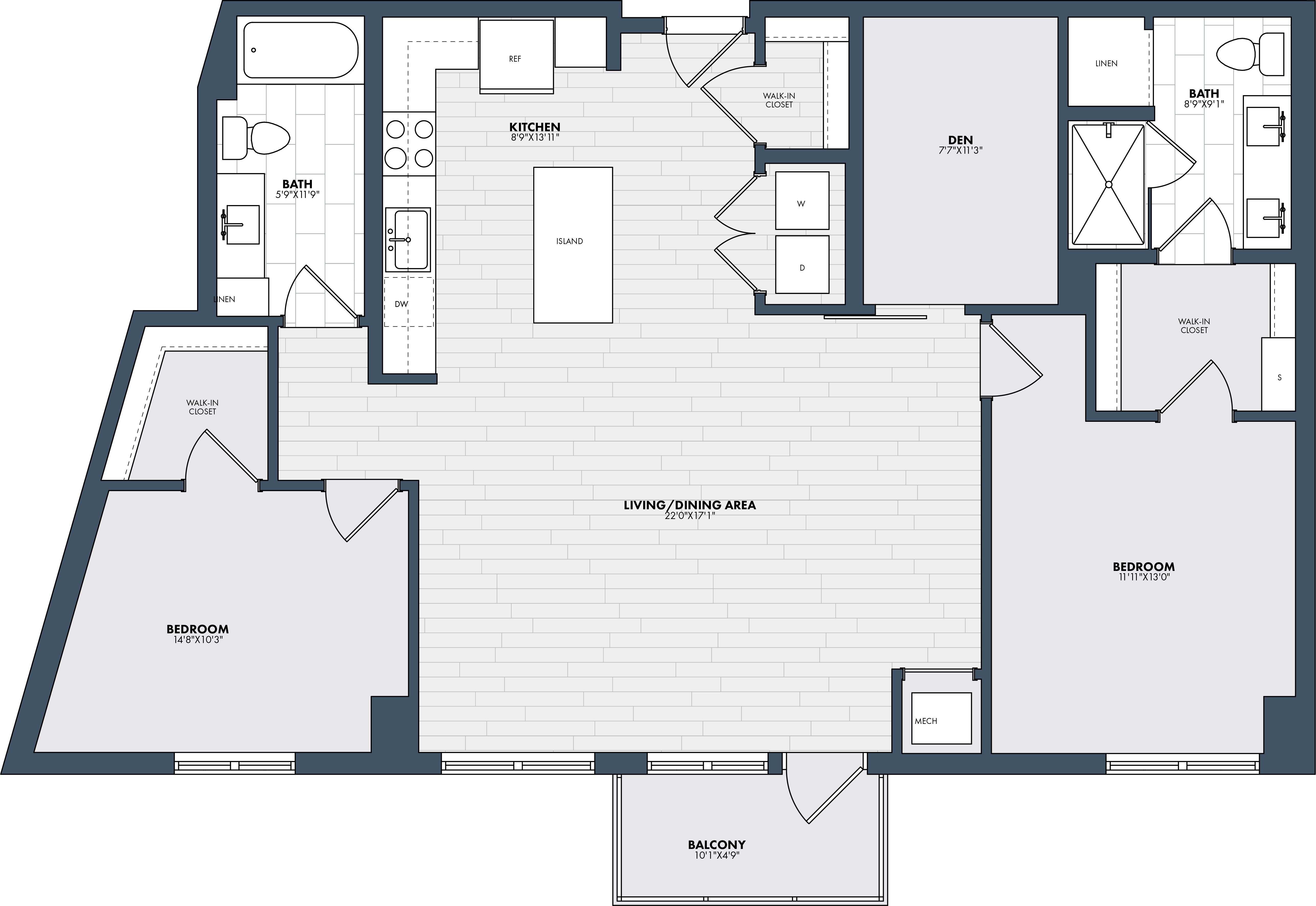 2 Bed/2 Bath Den-BD6-1 floor plan