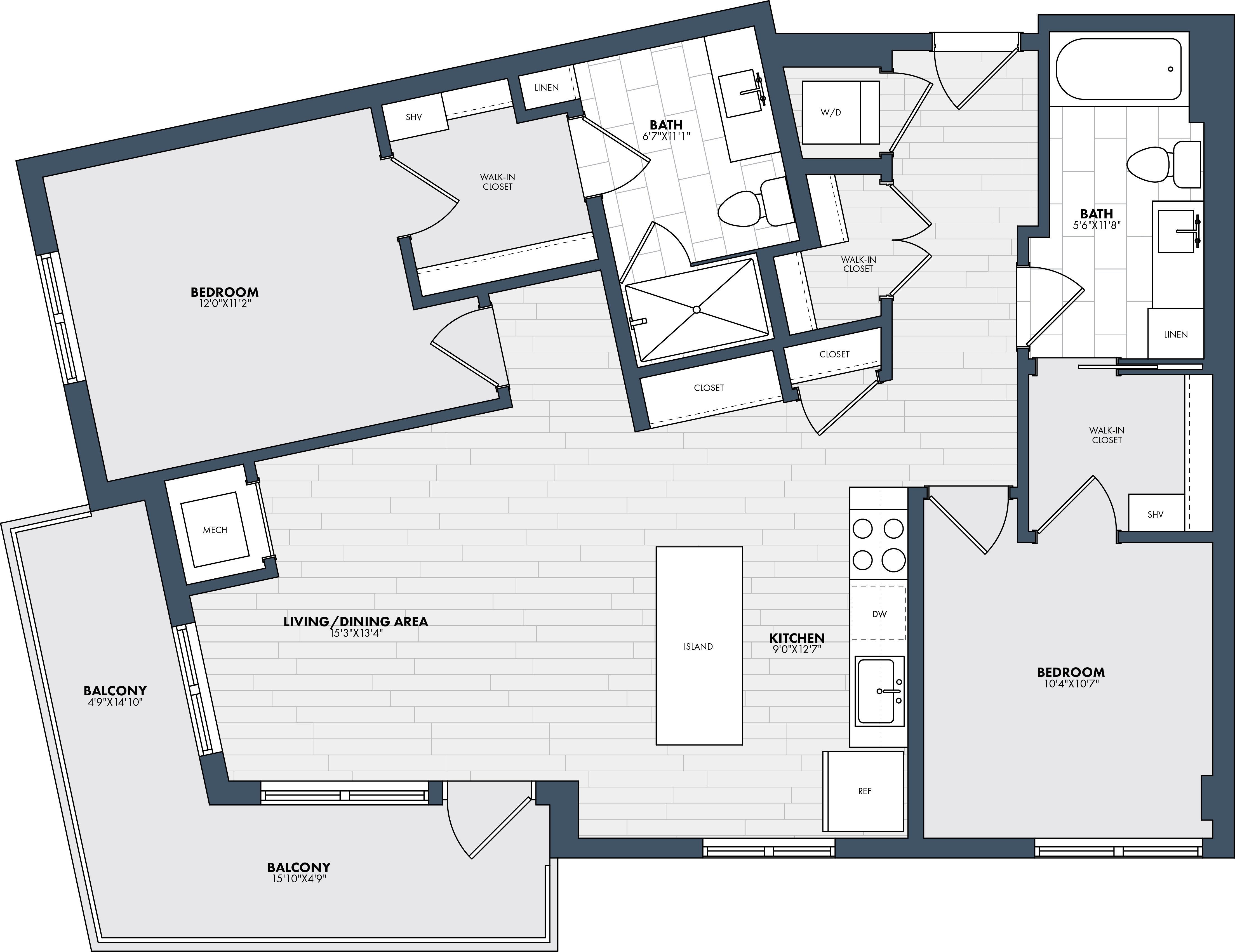 2 Bed/2 Bath-B1 floor plan