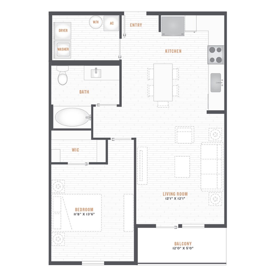 A1 - 1x1 floor plan