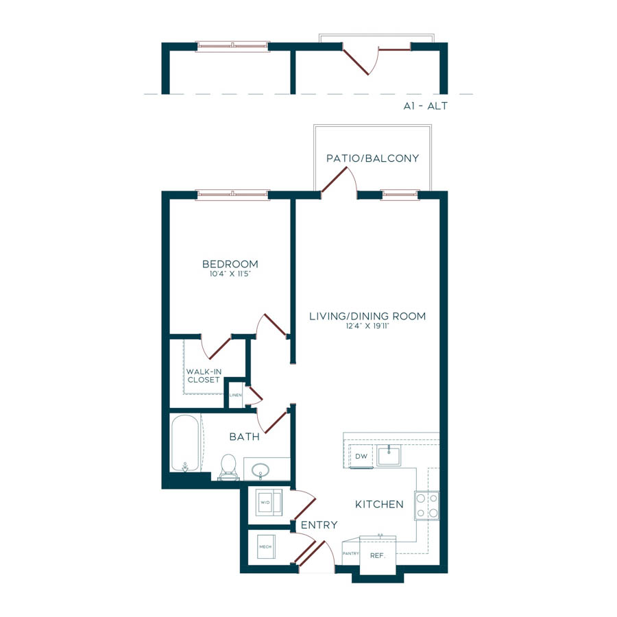 A1 - 1x1 floor plan
