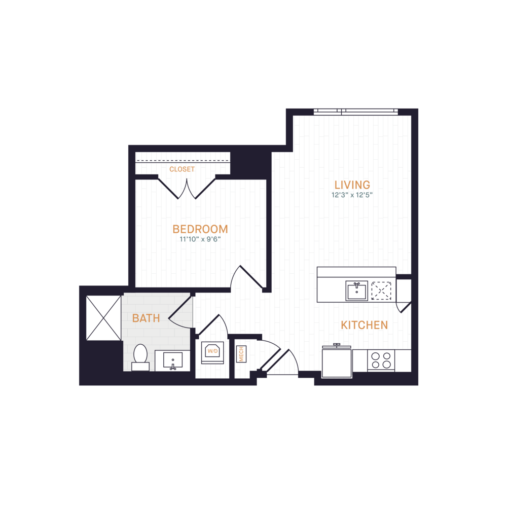 J2 | 1 Bed | 1 Bath floor plan
