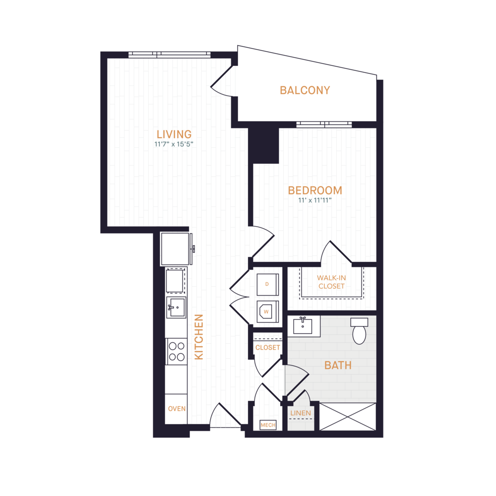 A5 BF | 1 Bed | 1 Bath floor plan