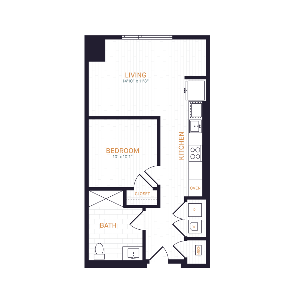 J4 BF | 1 Bed | 1 Bath floor plan