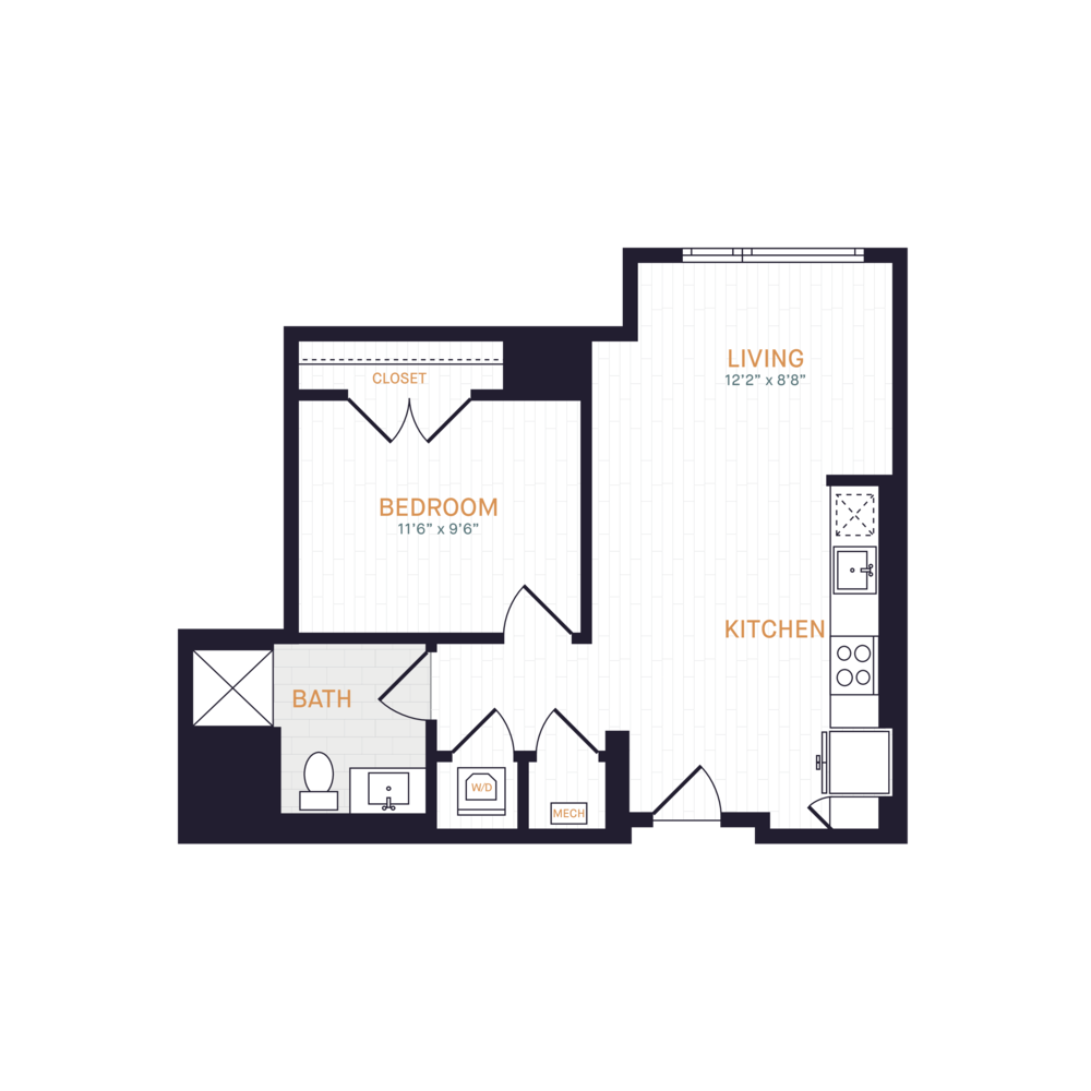 J5 | 1 Bed | 1 Bath floor plan