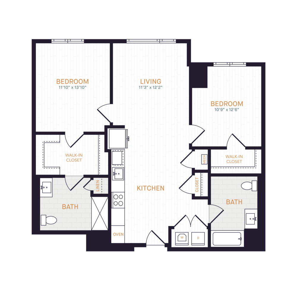 B7 BF | 2 Bed | 2 Bath floor plan