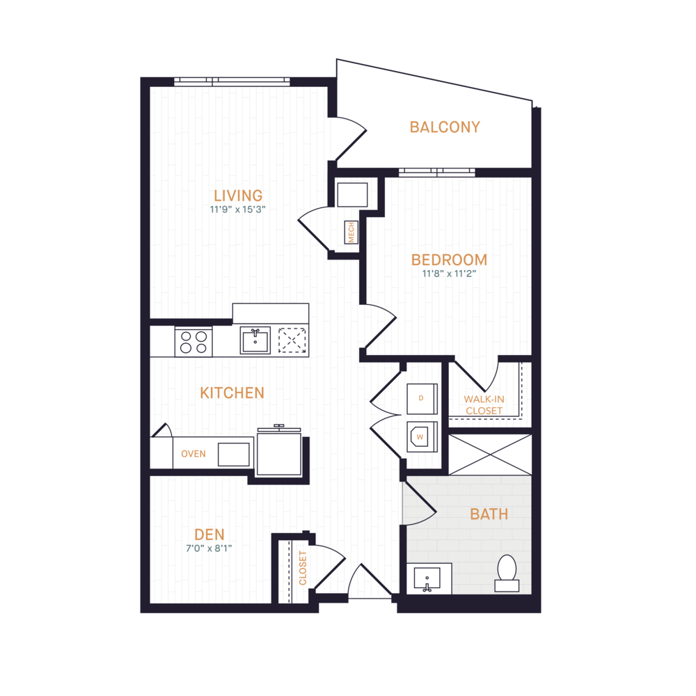 A4 BF | 1 Bed | 1 Bath floor plan