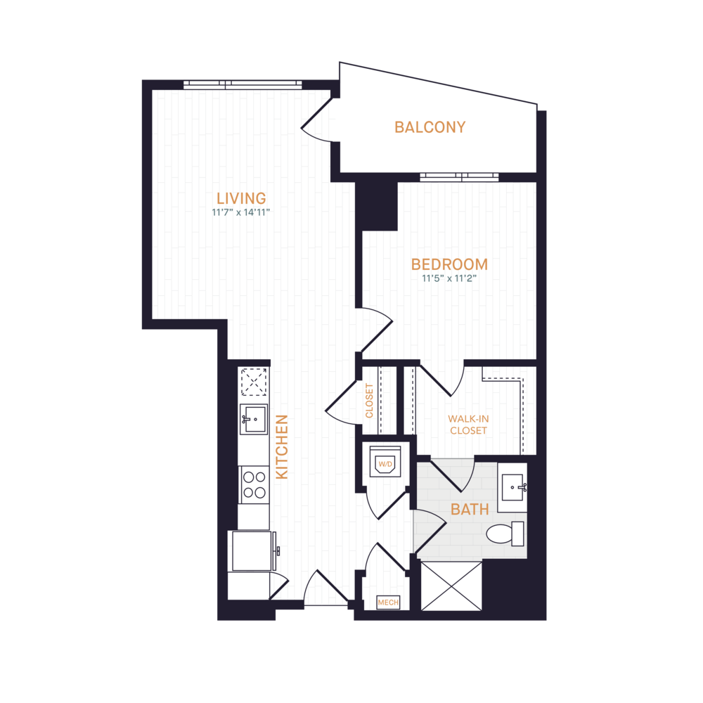 A2 | 1 Bed | 1 Bath floor plan