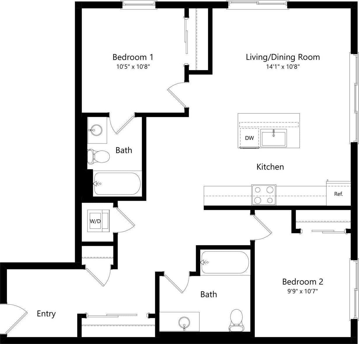 2 Bed 2 Bath G floor plan