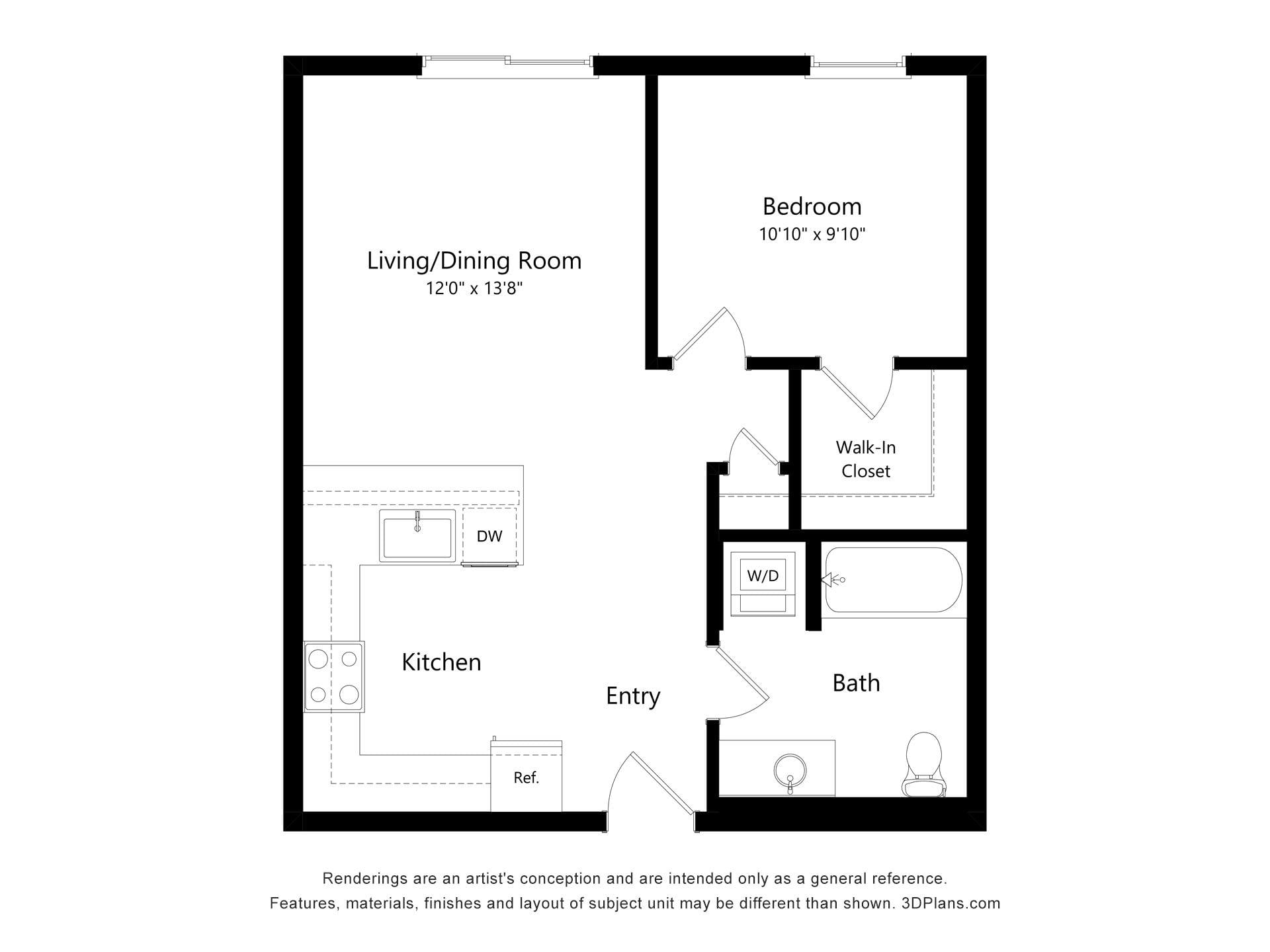 1 Bedroom 1 Bath C MFTE floor plan