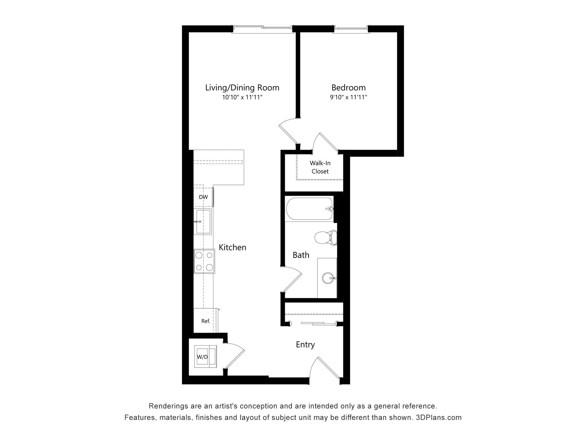 1 Bed 1 Bath R floor plan
