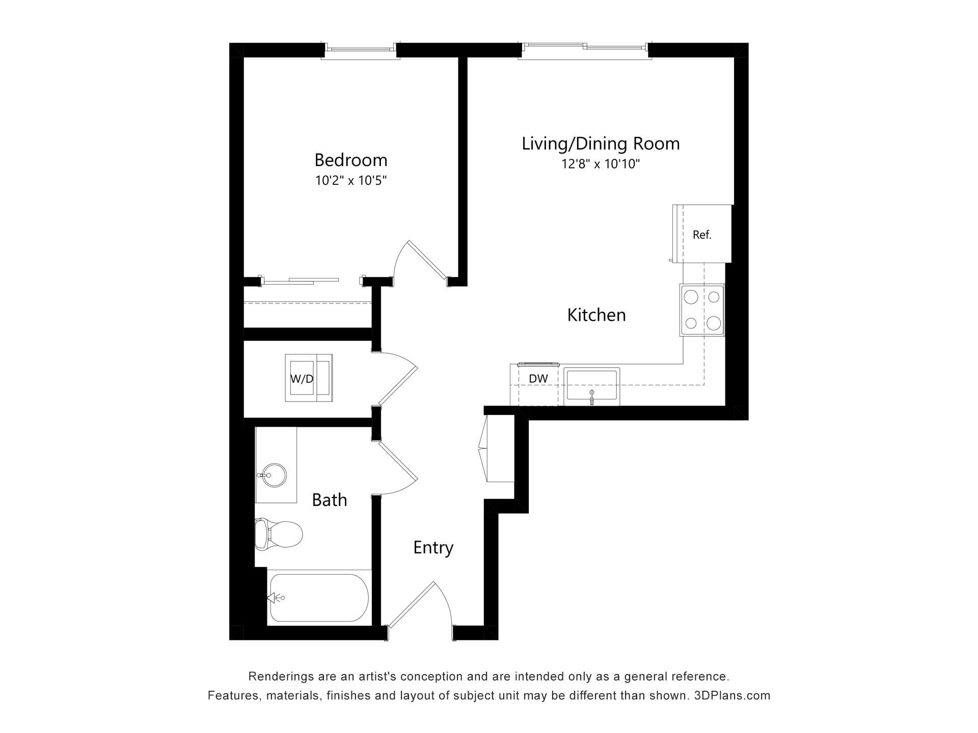 1 Bedroom 1 Bath G MFTE floor plan