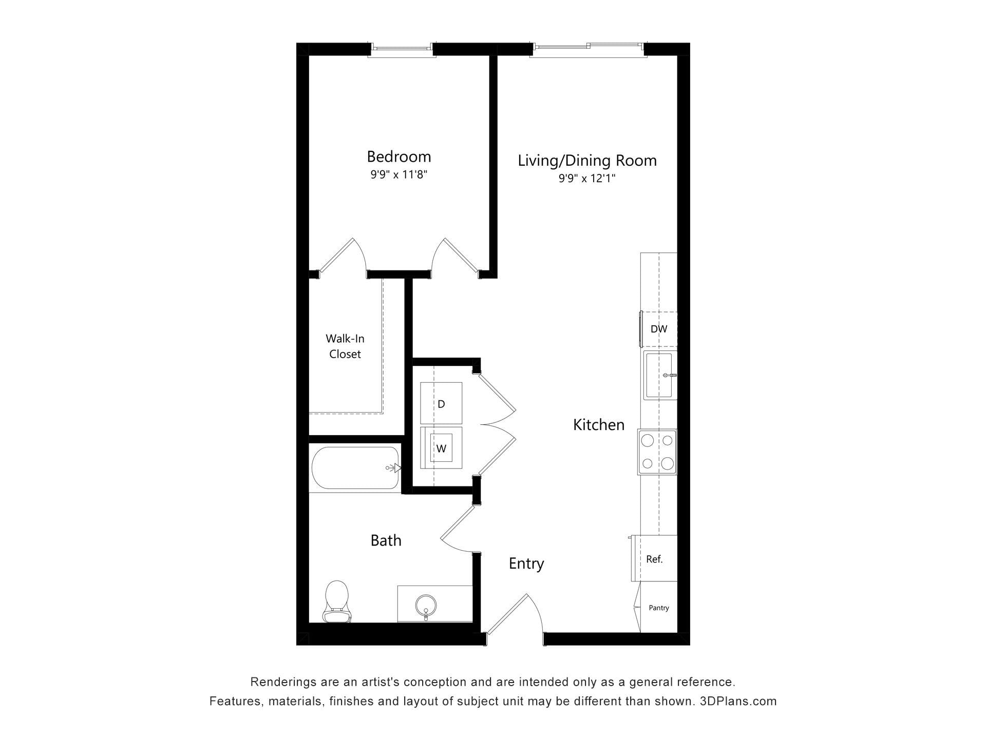 1 Bed 1 Bath F ADA floor plan