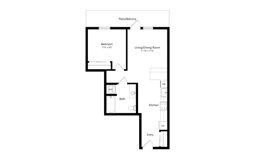 1 Bed 1 Bath T floor plan