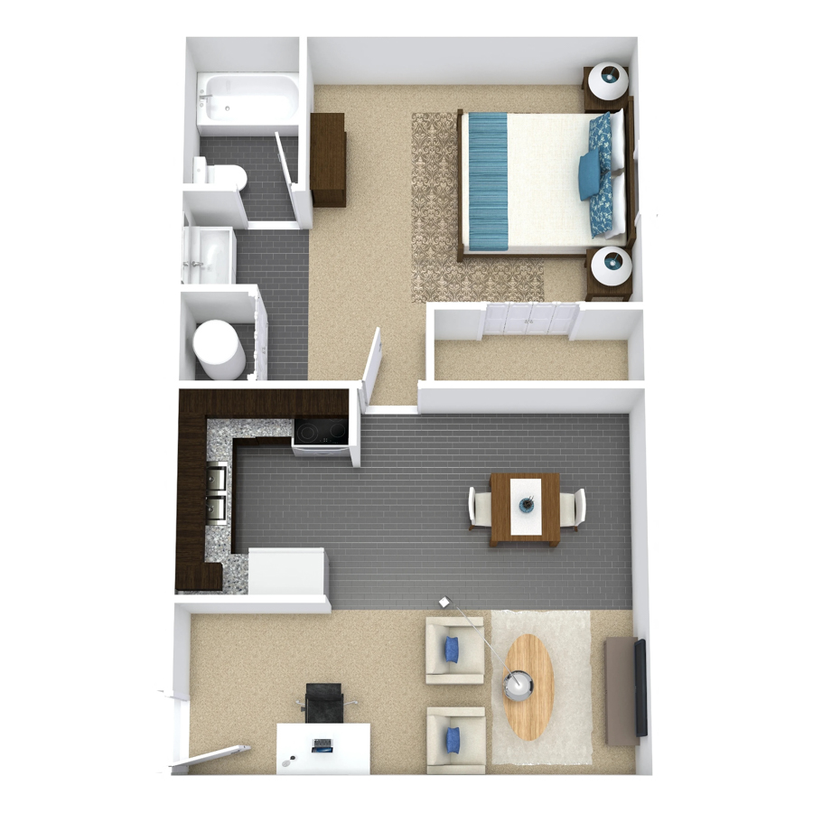 1 x 1 - Upgraded - Azure floor plan