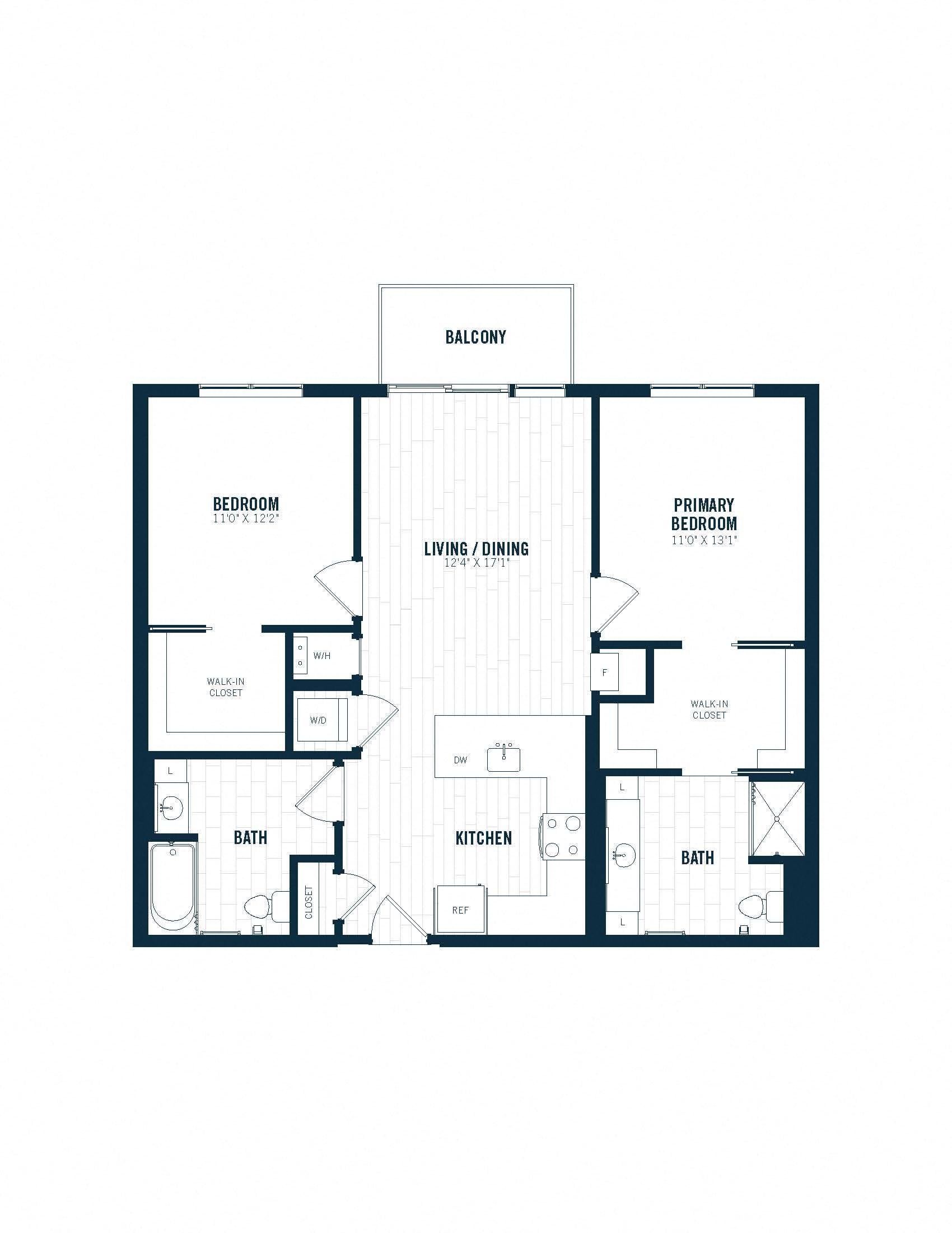C1 | 2 Bed | 2 Bath floor plan