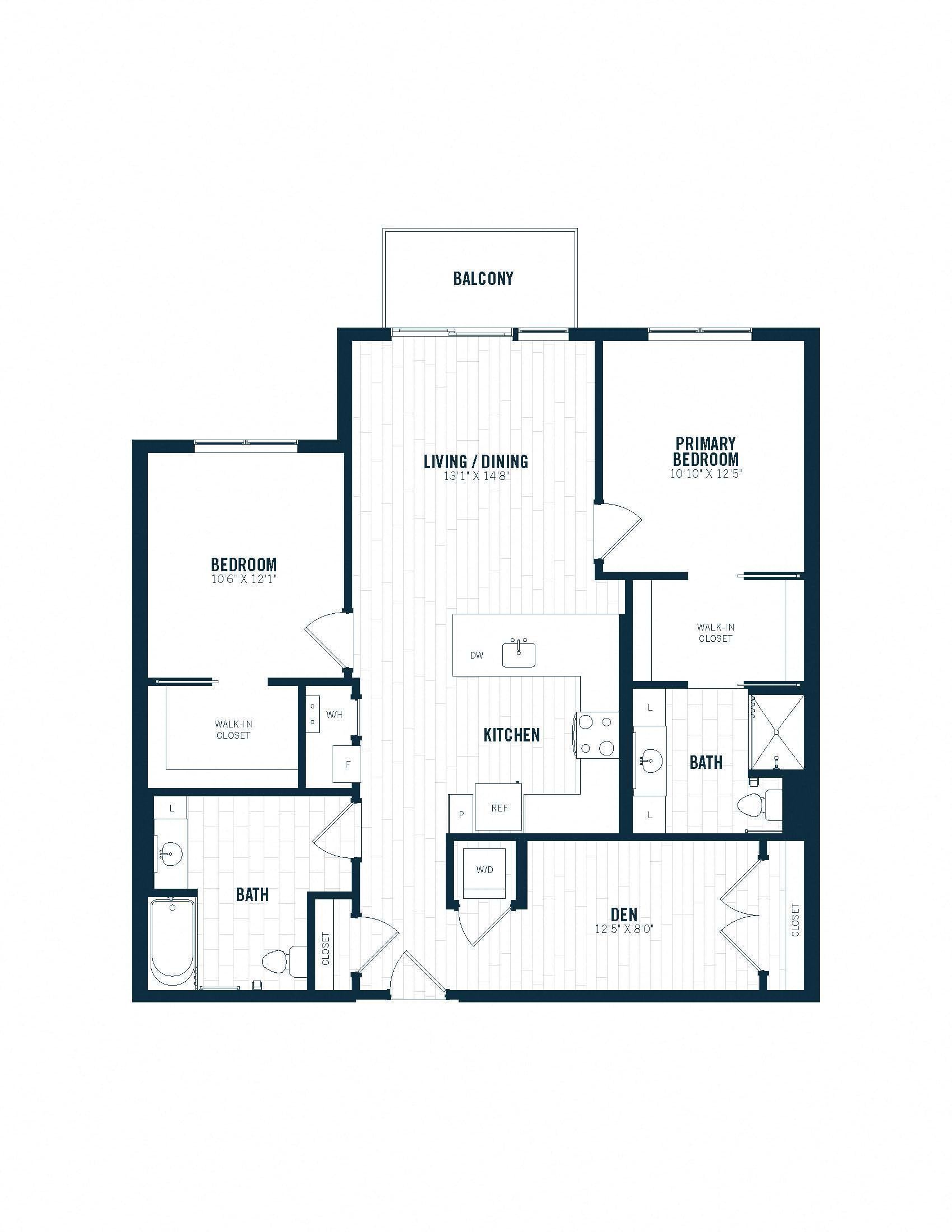 C2.1D | 2 Bed | 2 Bath | Den floor plan