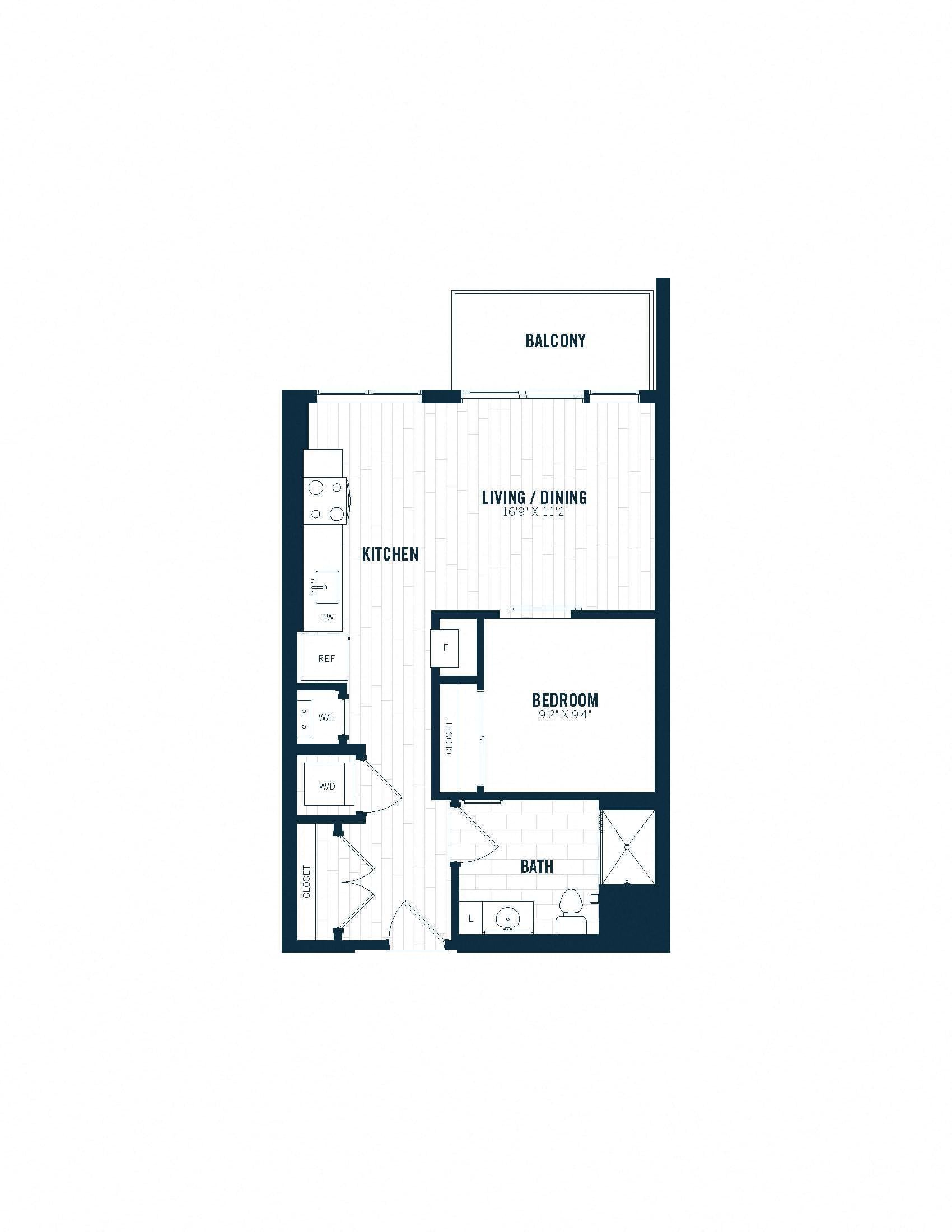 A1 | 1 Bed | 1 Bath floor plan