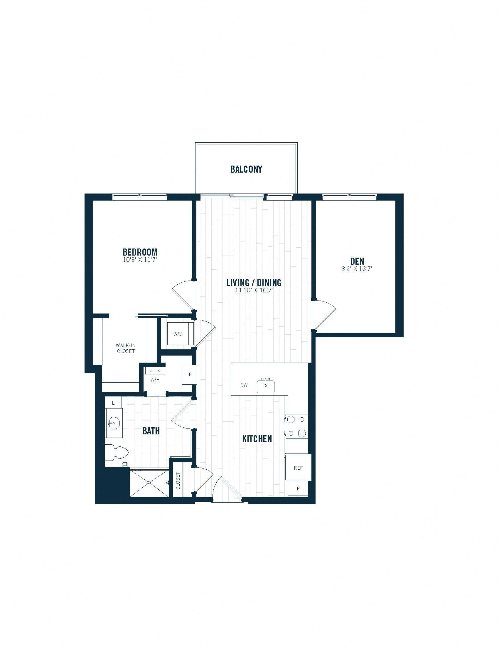 B7.1D | 1 Bed | 1 Bath | Den floor plan