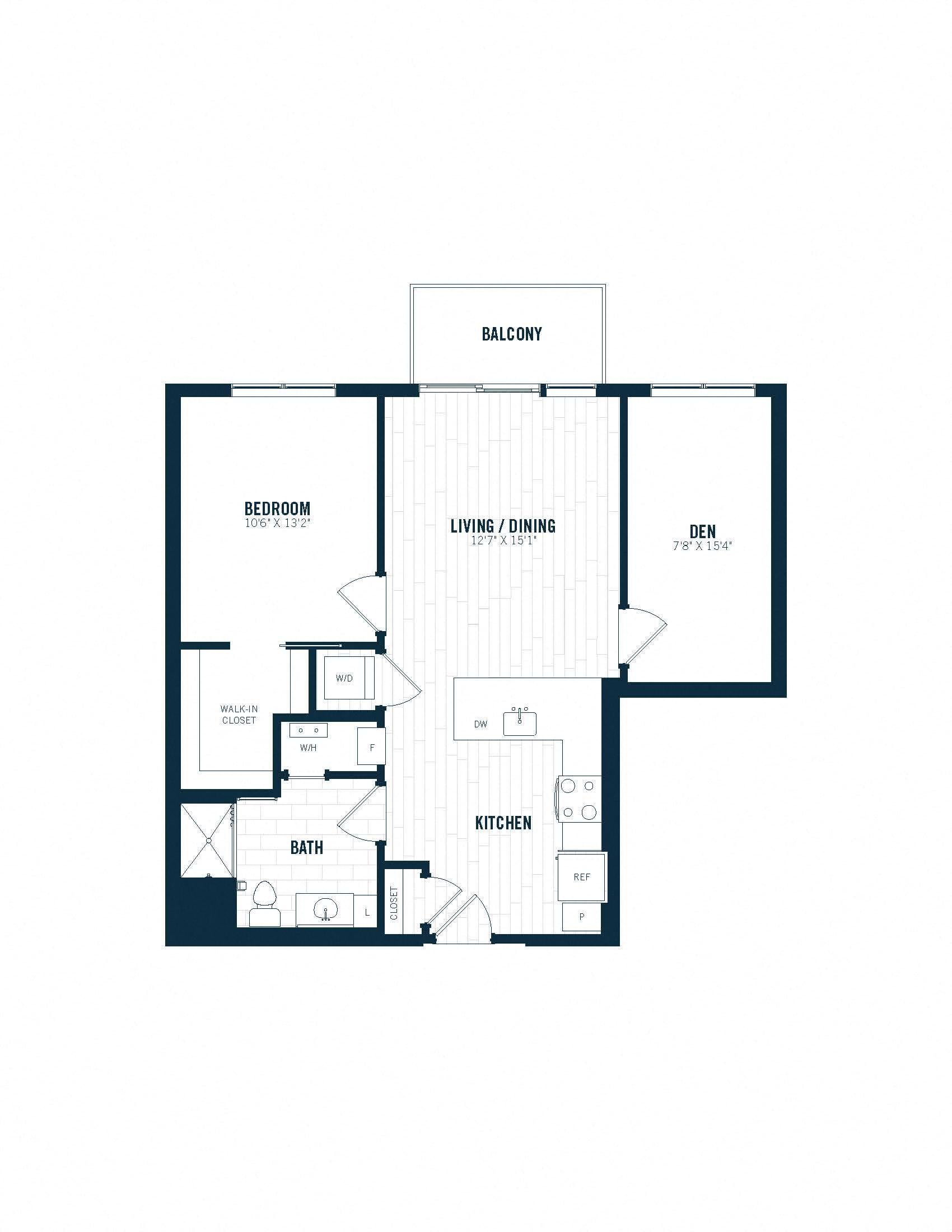 B9D | 1 Bed | 1 Bath | Den floor plan