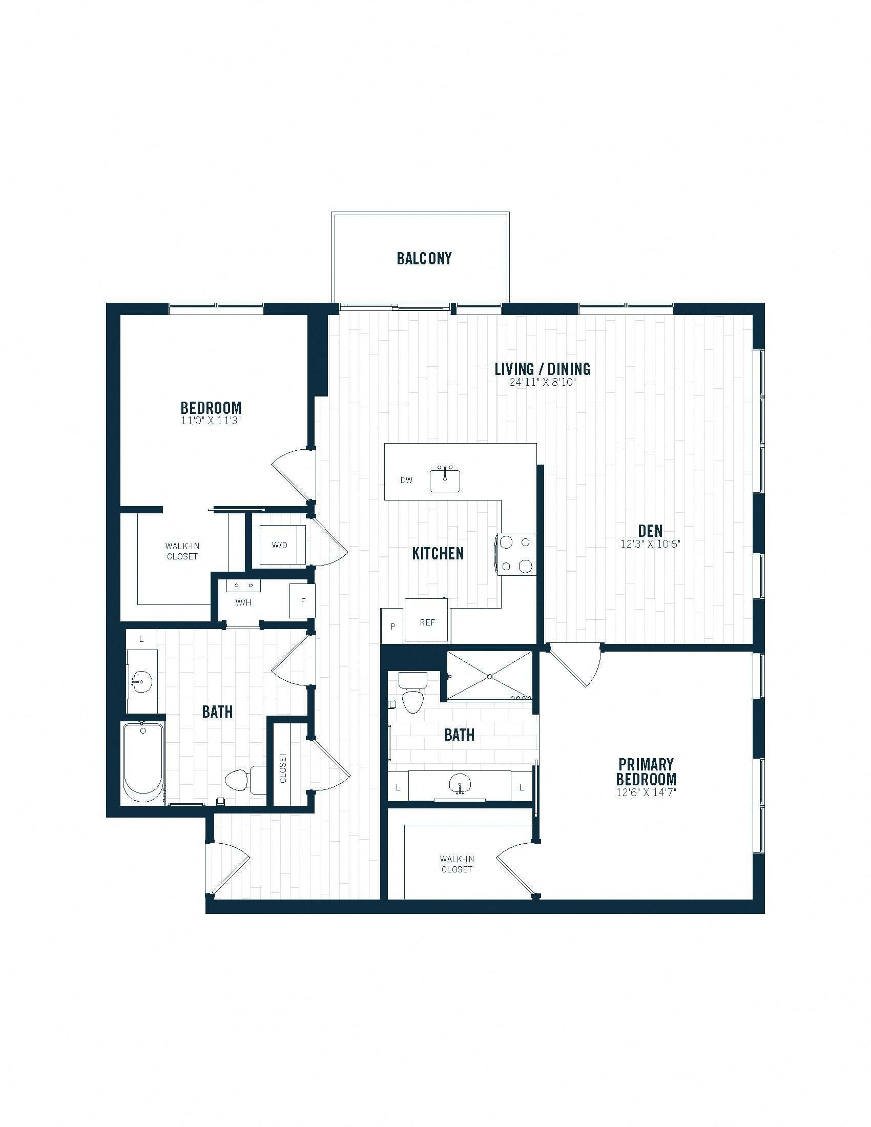 C6D | 2 Bed | 2 Bath | Den floor plan