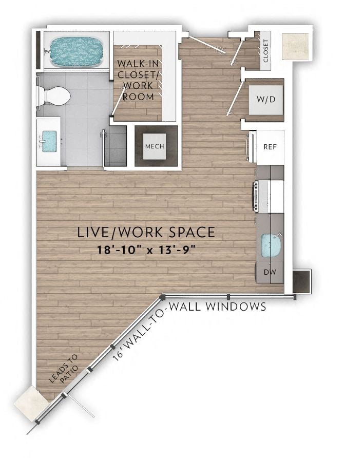 6A 0 bed 1 Bath floor plan