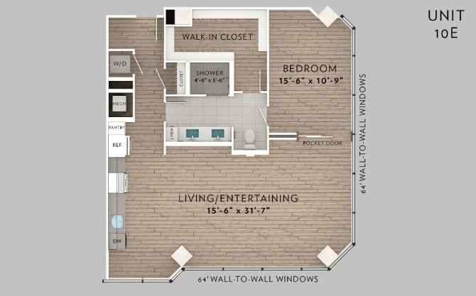10E 1 Bed 1 Bath floor plan