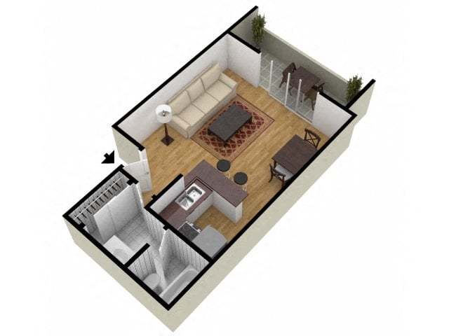 Studio 378 Sqft floor plan