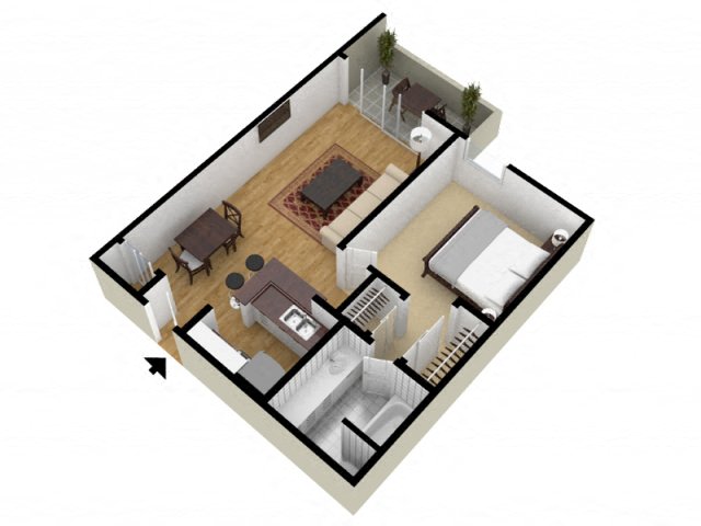 1 Bed 1 Bath 648 Sqft floor plan
