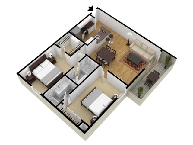 2 Bed 2 Bath 891 Sqft floor plan