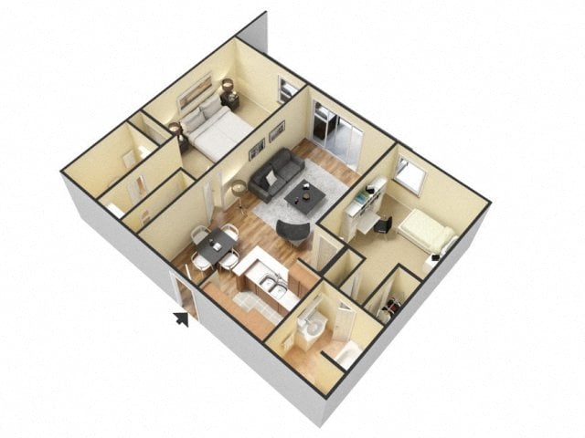 2 Bed 2 Bath 1053 Sqft floor plan