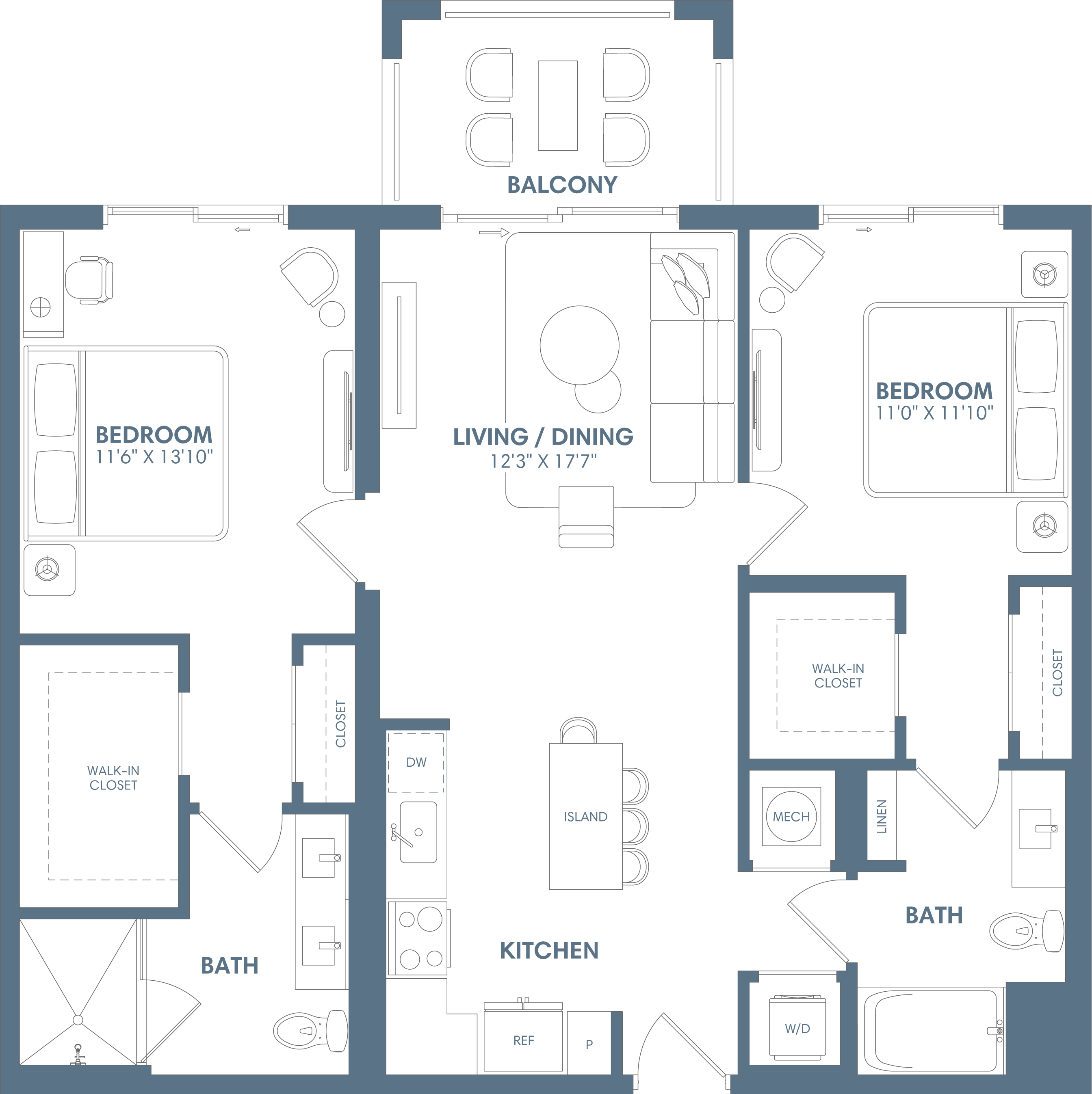 2 Bed /2 Bath-B1 floor plan