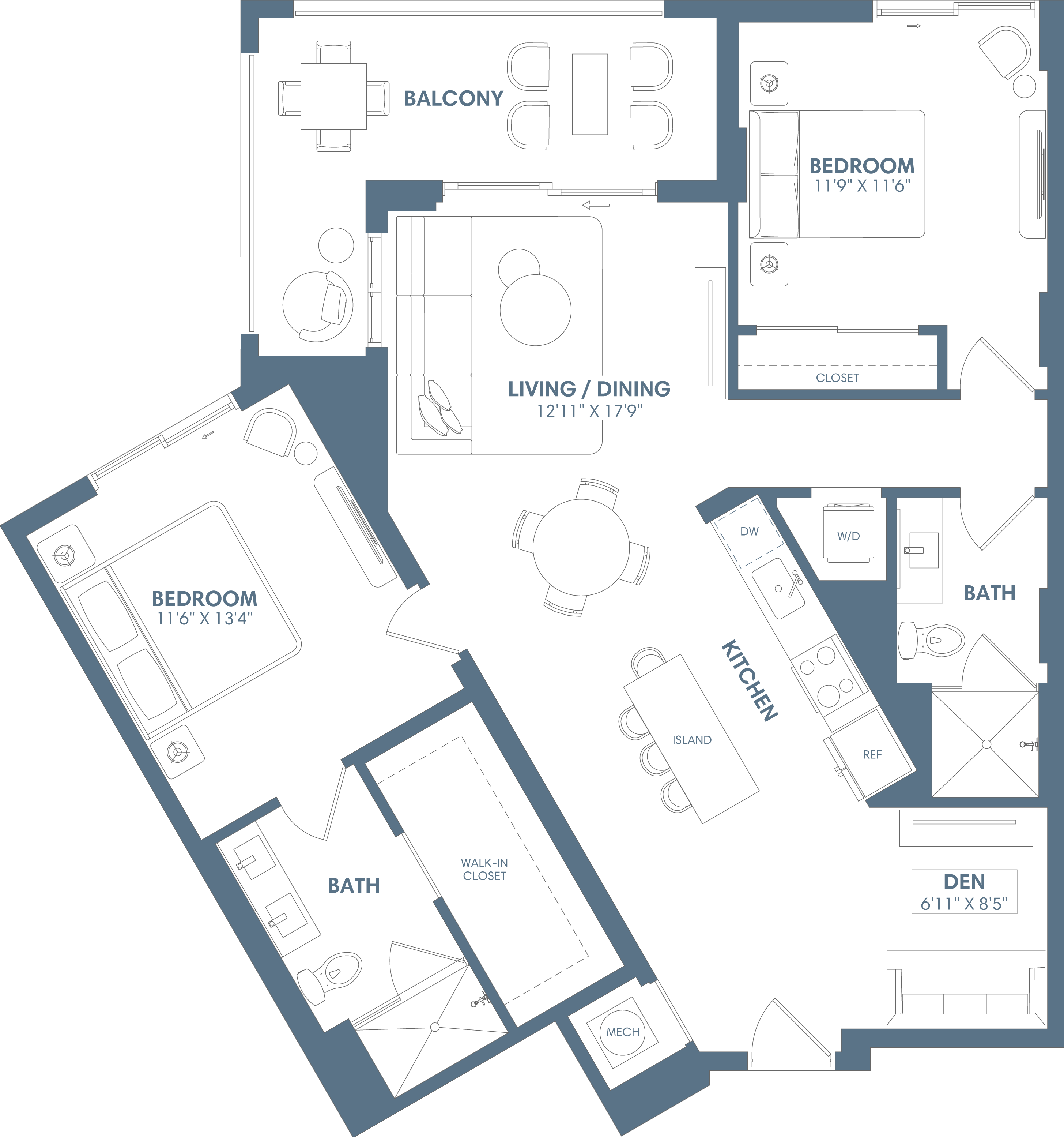 2 Bed /2 Bath- Den-B5 floor plan