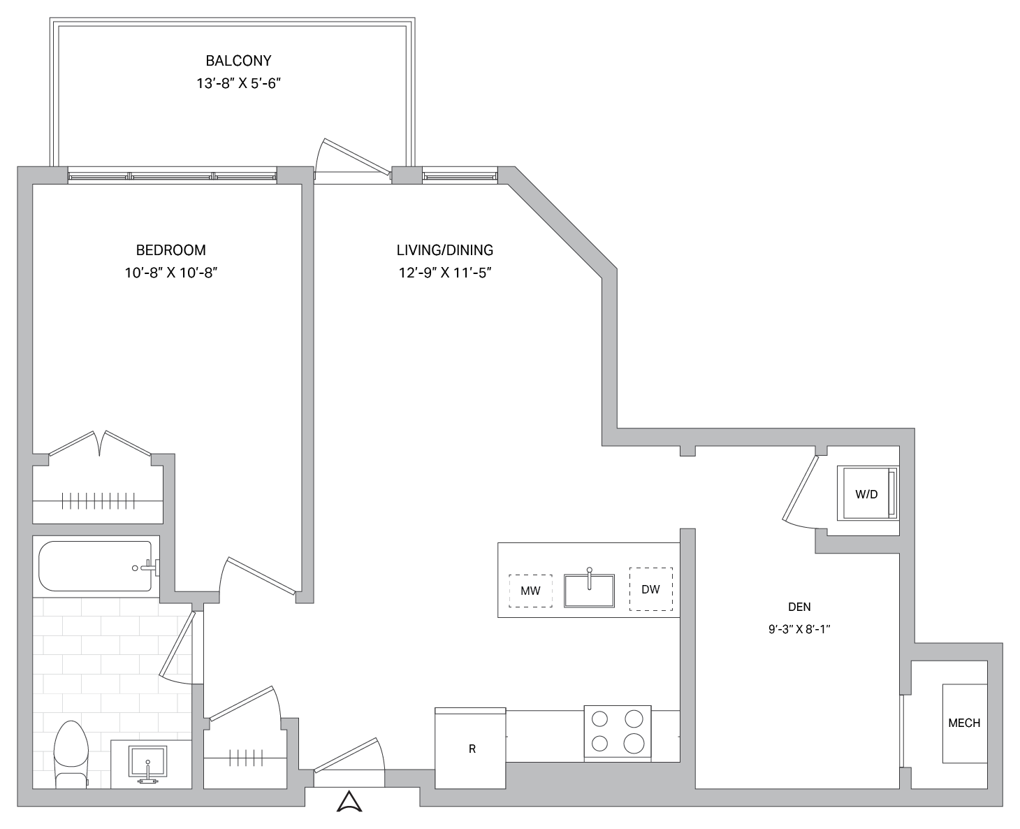 1 Bed/1 Bath Den-A-04A.1 floor plan