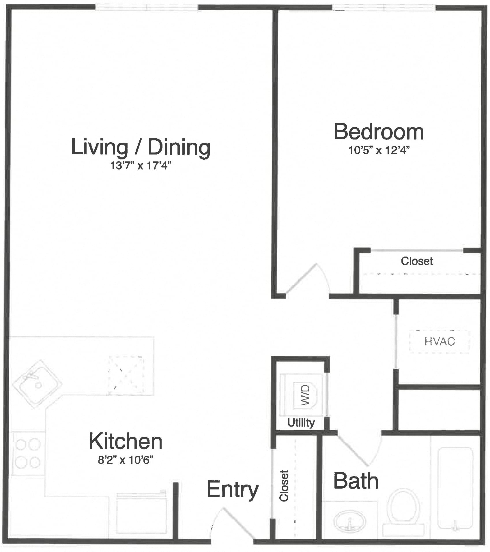 1 Bed/1 Bath-0C floor plan