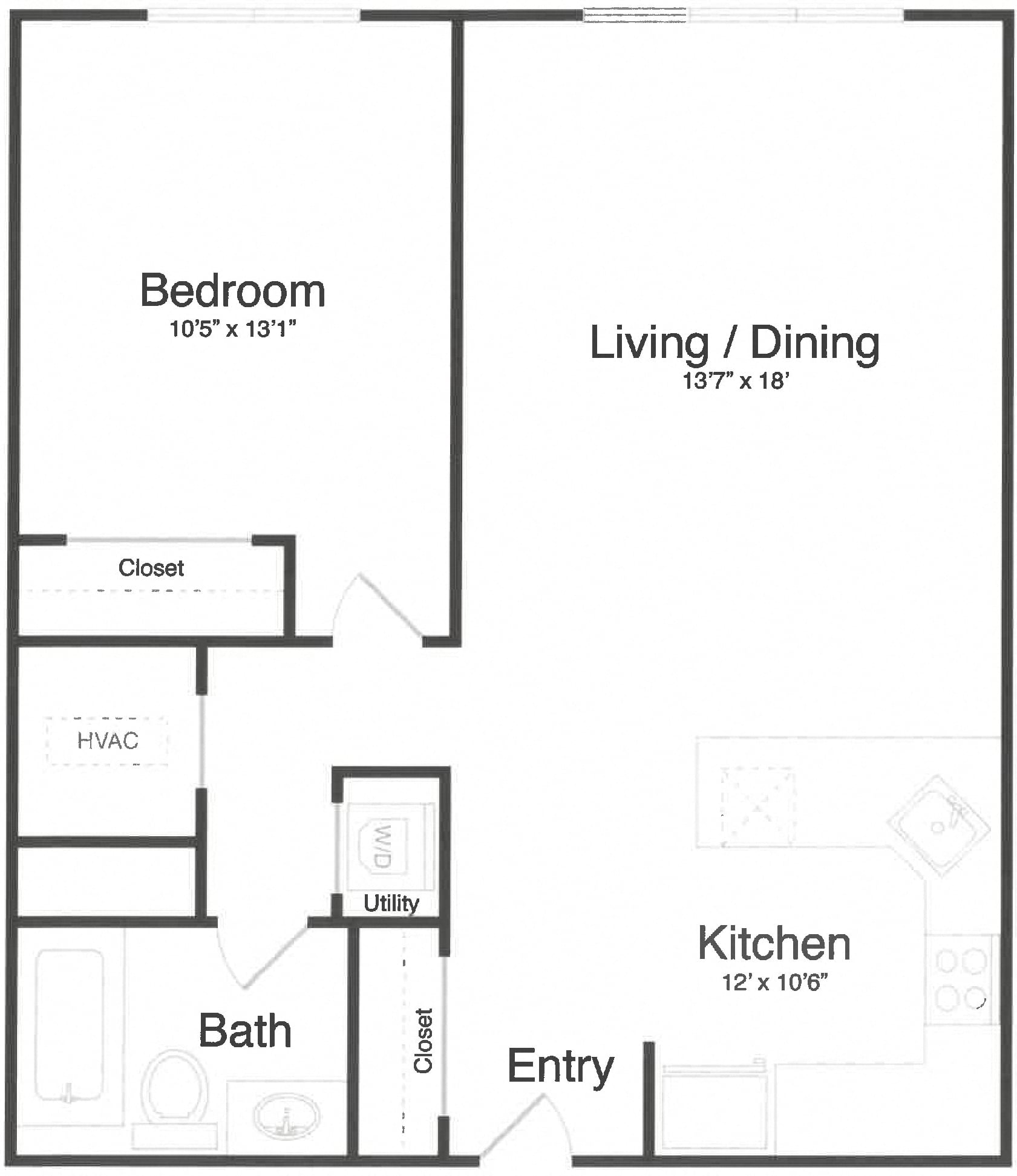 1 Bed/1 Bath-0E floor plan