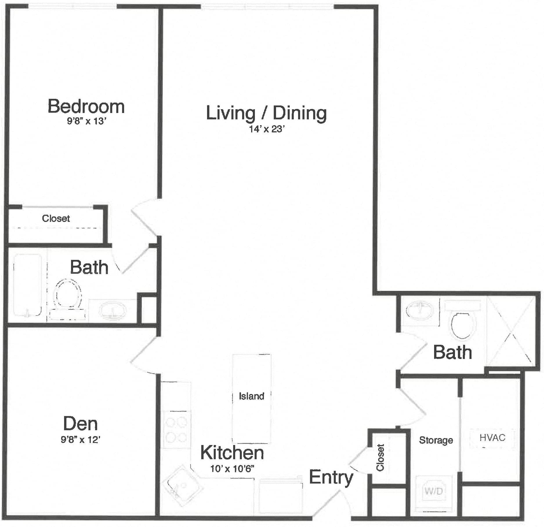 1 Bed/2 Bath Den-0B floor plan