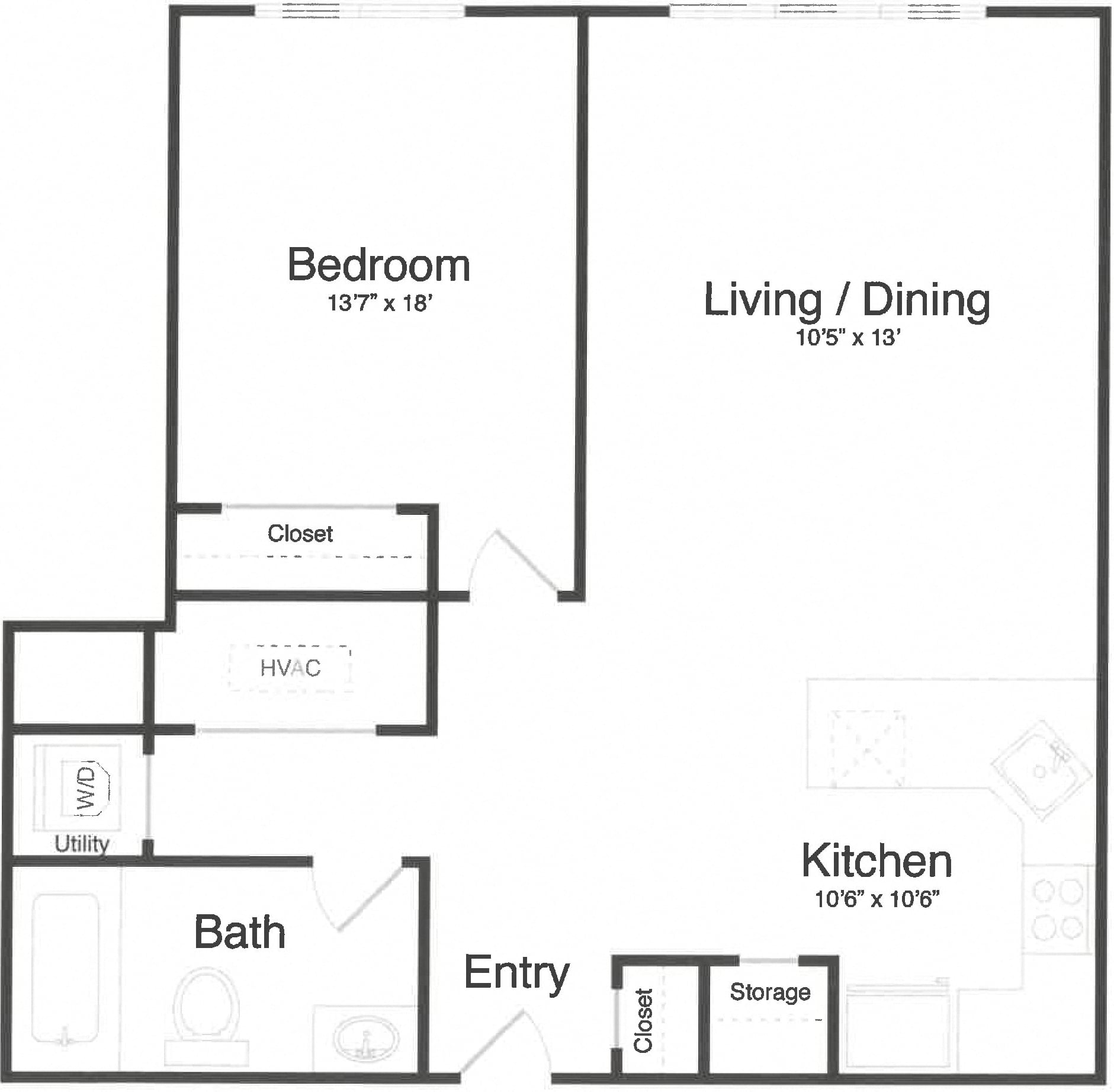 1 Bed/1 Bath-0G floor plan