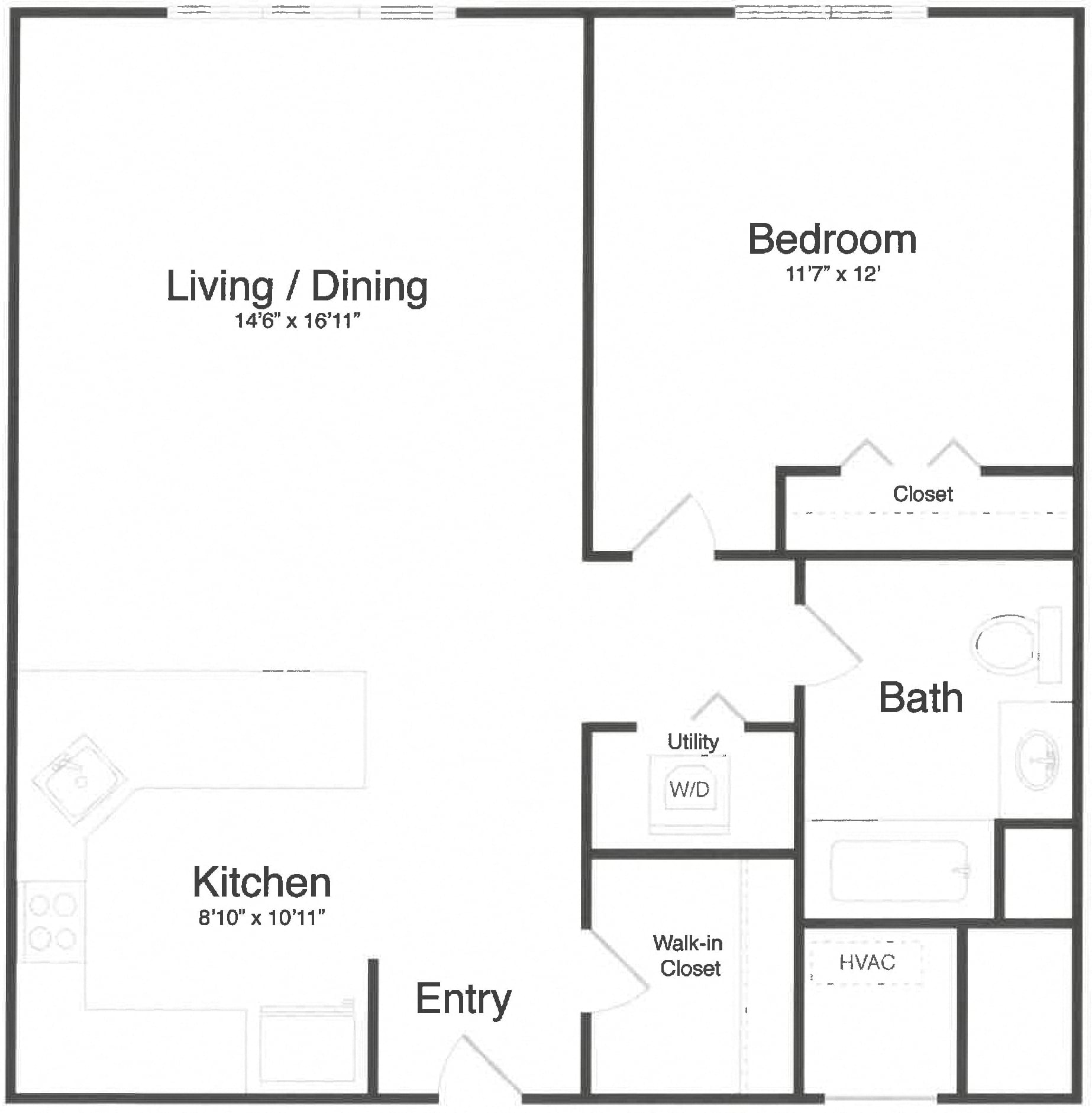 1 Bed/1 Bath-1B floor plan