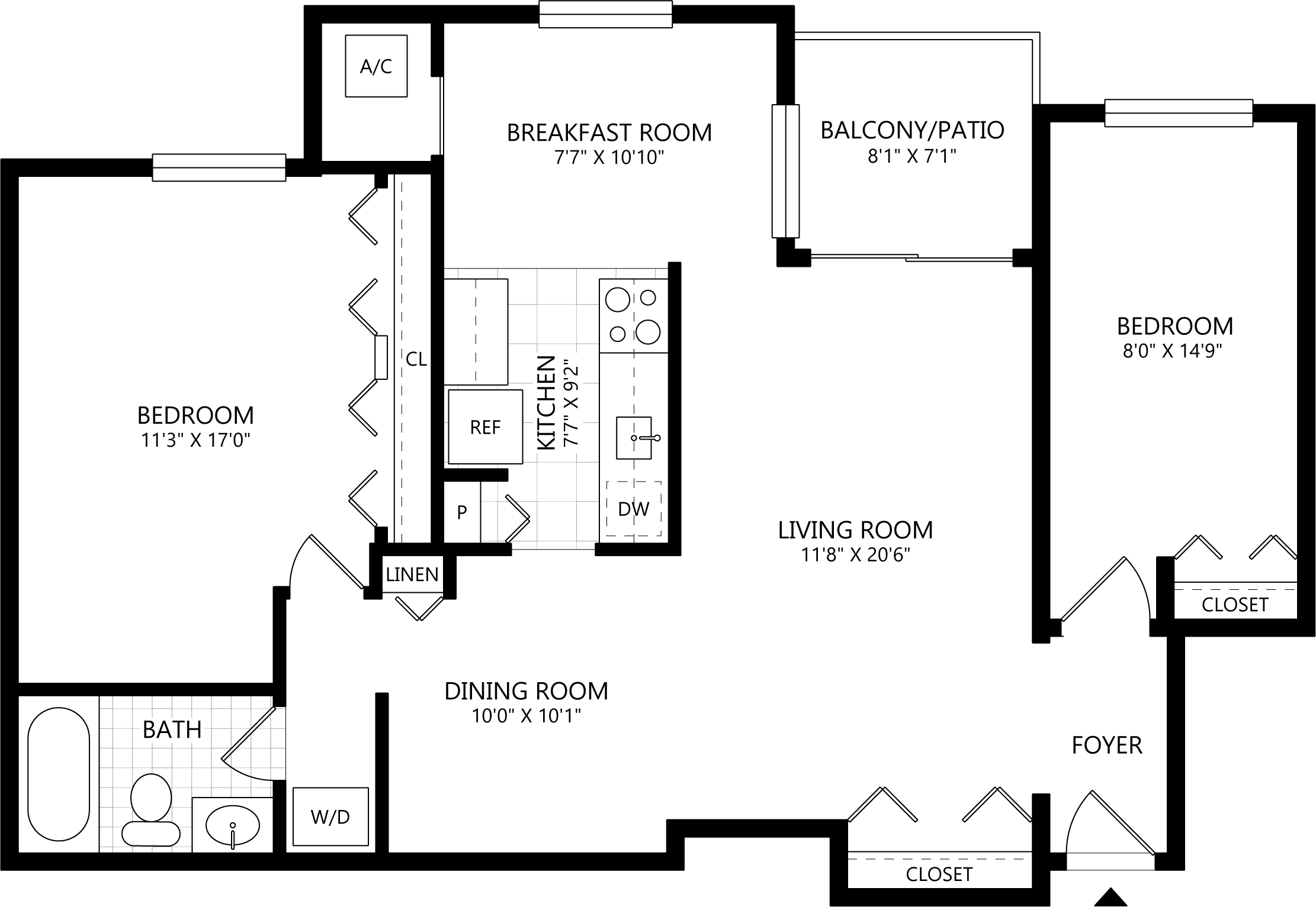 2 Bed/1 Bath-A2D floor plan