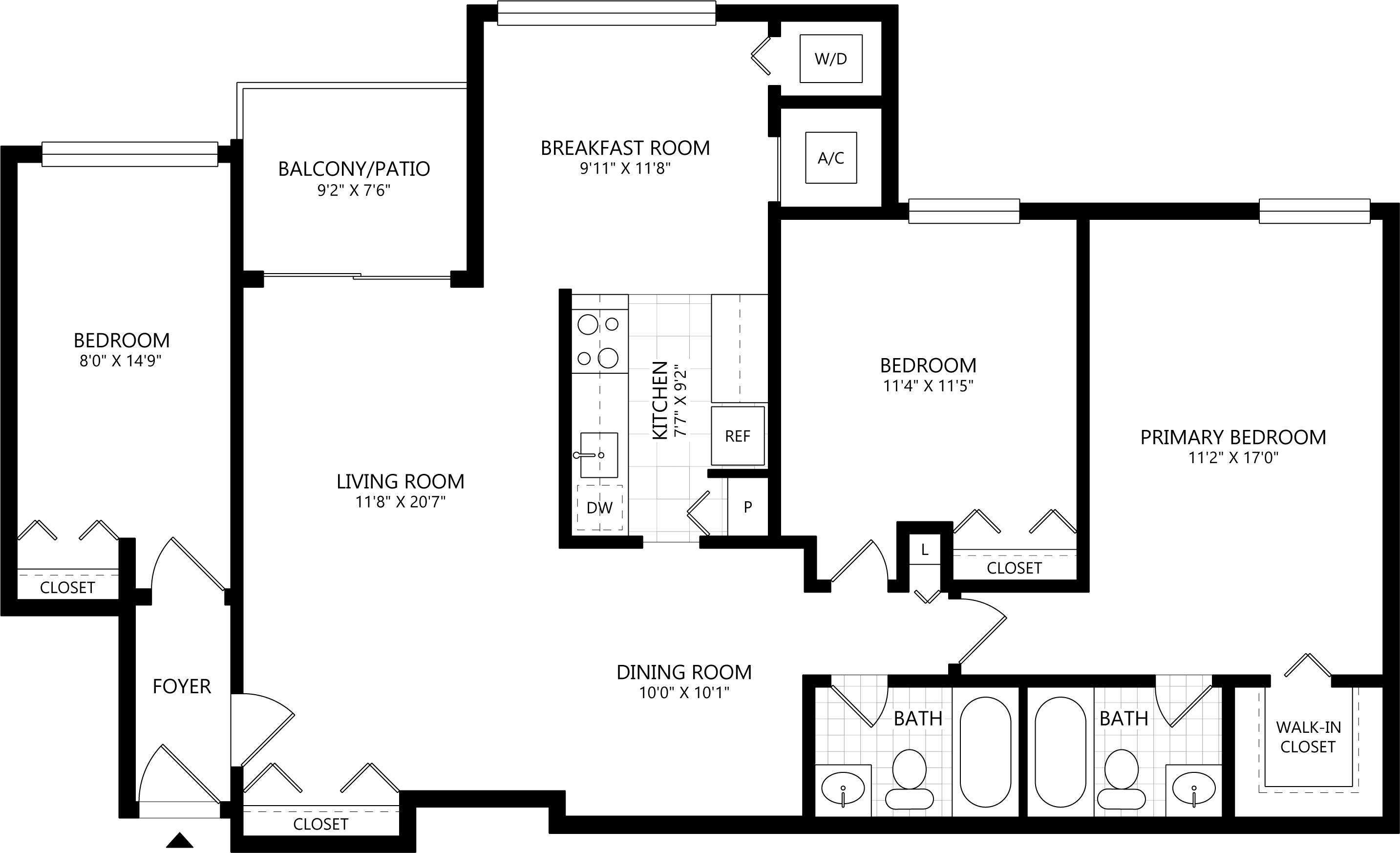 3 bed/ 2 Bath-B2D floor plan