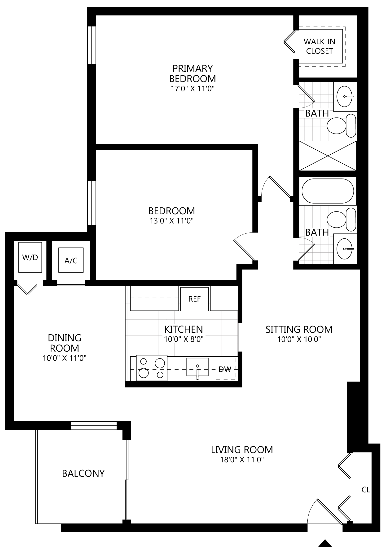 2 bed/ 2 Bath-B1 floor plan