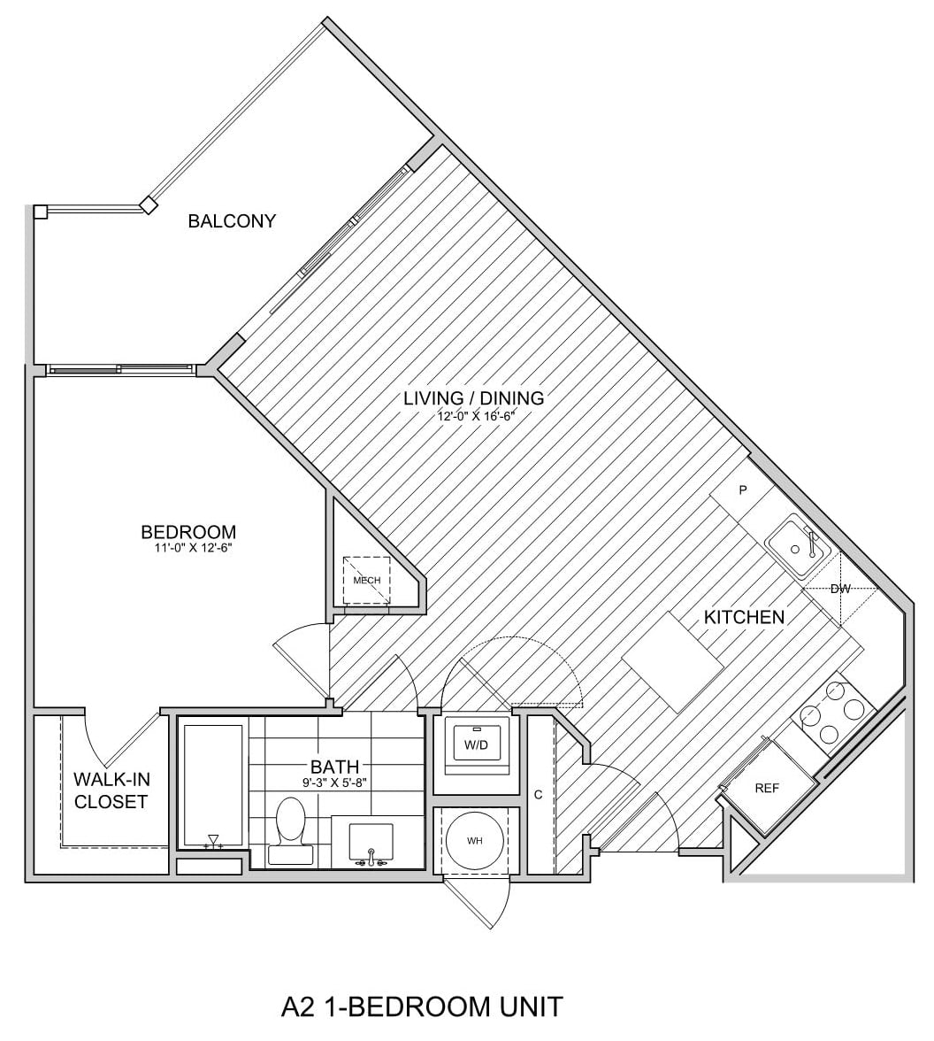 1 Bed/1 Bath-A2a floor plan