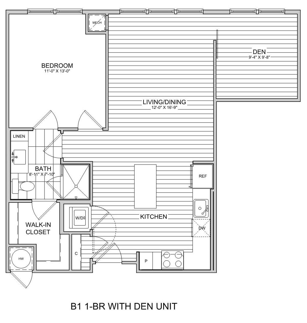 1 Bed/1 Bath Den-B1 floor plan